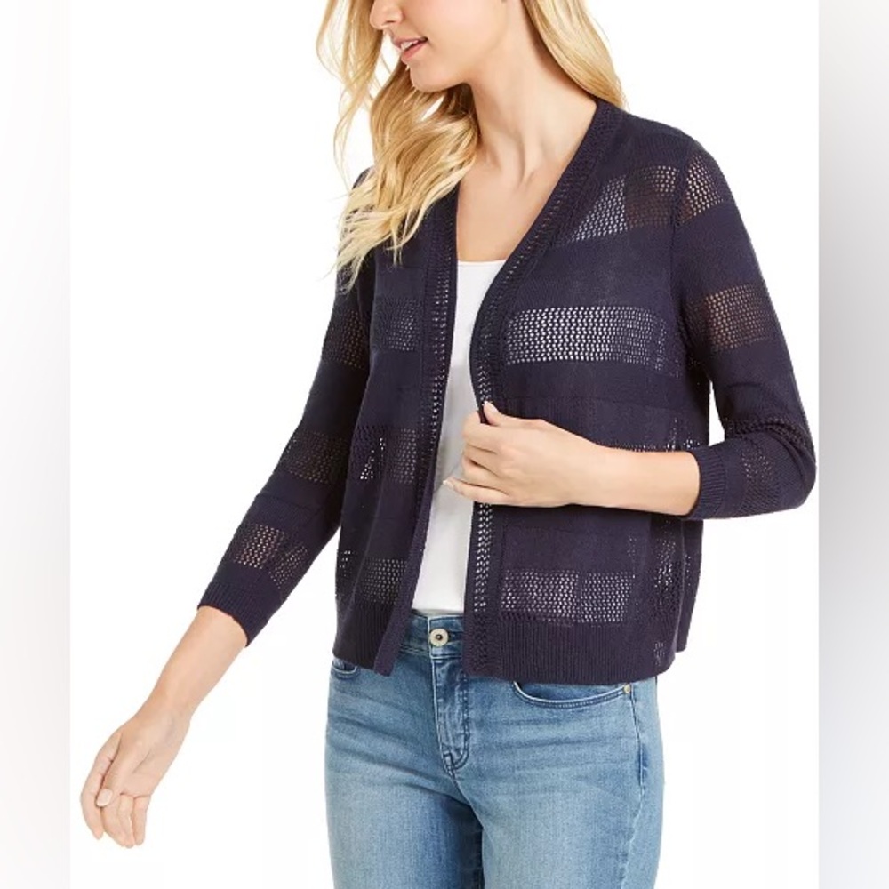 Charter Club Petite Open-Front Pointelle Cardigan
